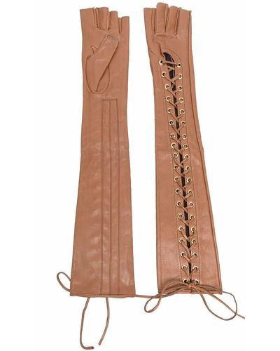 Manokhi Long Lace-up Leather Gloves - Brown