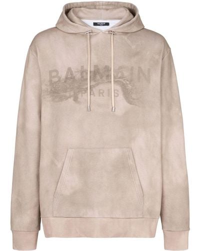Balmain Logo-print organic-cotton hoodie - Neutro