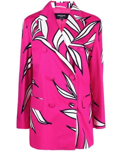 Rochas Floral-print Double-breasted Blazer - Pink