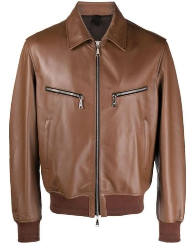 Tagliatore Long-sleeve Leather Jacket - Brown