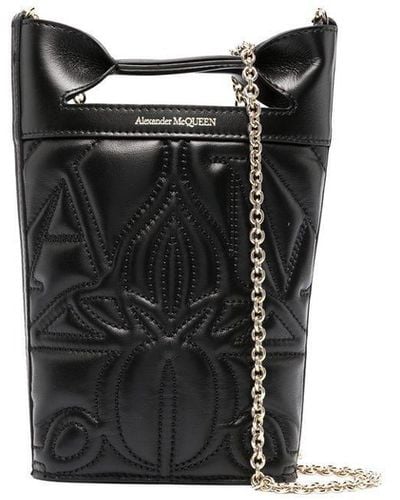 Alexander McQueen 'the Bow' Bucket Bag With Quilted Detailing In Leather - Black