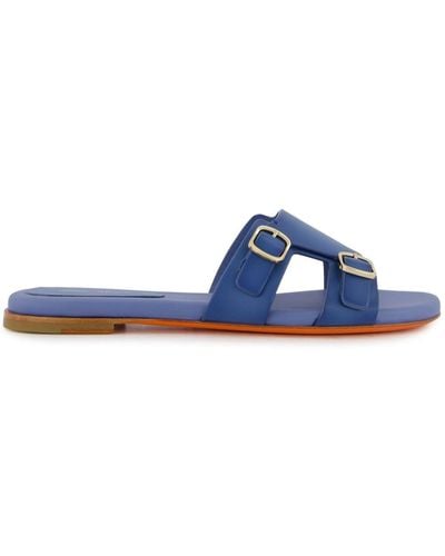 Santoni Double-buckle Leather Slides - Blue