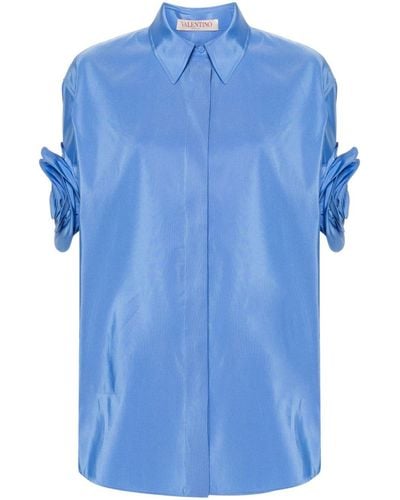 Valentino Garavani Floral-appliqué Silk Shirt - Blue