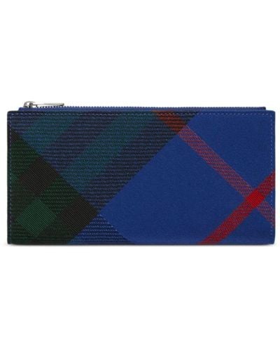 Burberry Large Checked Bi-fold Wallet - Blue