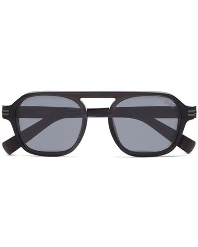 Zegna Aurora Ii Pilot-frame Sunglasses - Blue