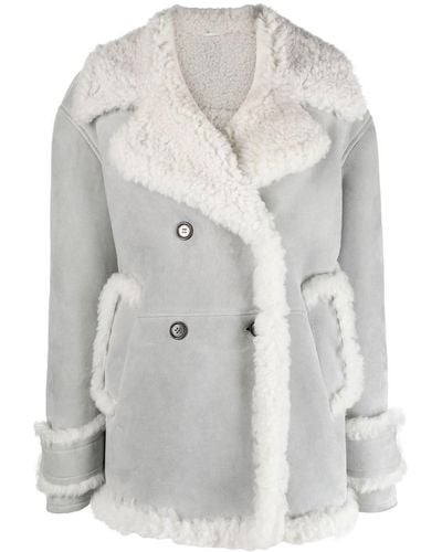Thom Browne Double-breasted Shearling Peacoat - Grey