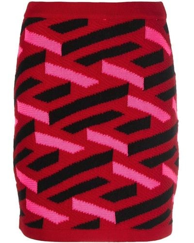 Versace Geometric Intarsia Knitted Skirt - Red