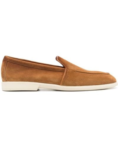 Santoni Almond Suede Loafers - Brown