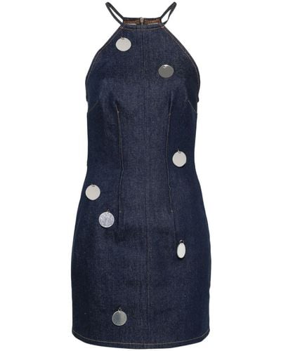David Koma Mirror-detail Denim Dress - Blue