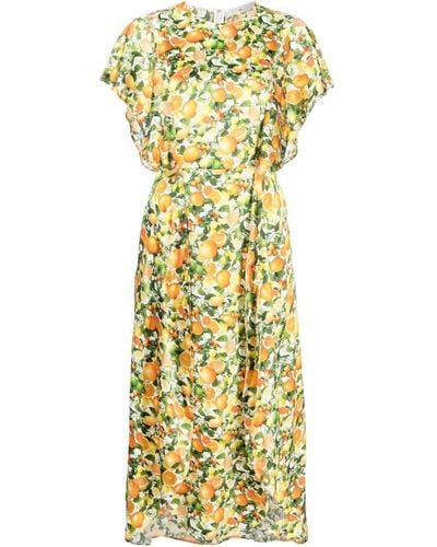 Stella McCartney Fruit-print Short-sleeve Silk Dress - Yellow