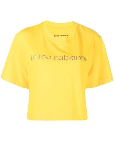 Rabanne Logo-embroidered Cropped T-shirt - Yellow