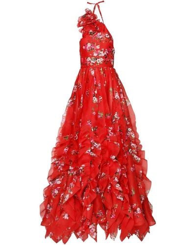 Carolina Herrera Floral Ruffle-embellished Gown - Red