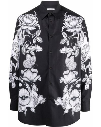Valentino Overhemd Met Bloemenprint - Zwart