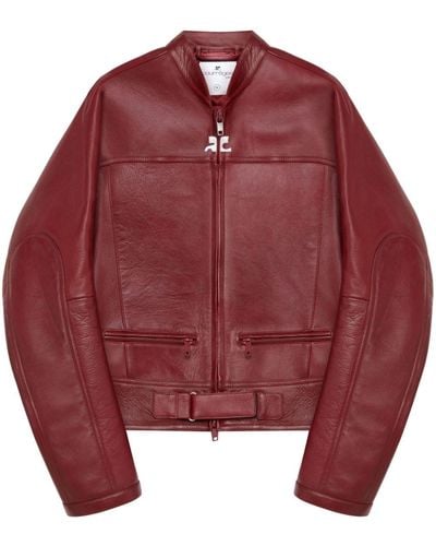 Courreges Scuba Leather Biker Jacket - Red