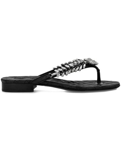 Philipp Plein Crystal-embellished Leather Flip-flops - Black
