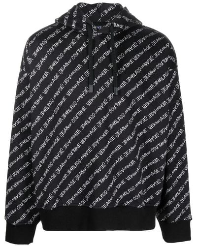 Versace Hoodie en coton à logo imprimé - Noir