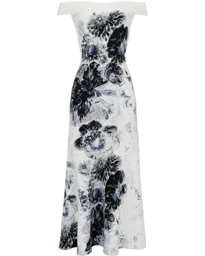Alexander McQueen Chiaroscuro Floral-jacquard Midi Dress - White