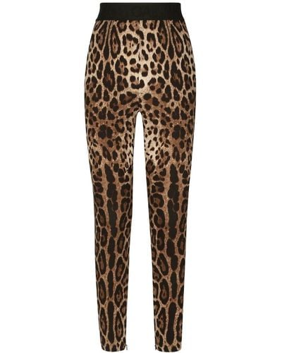 Dolce & Gabbana Legging en soie à imprimé léopard - Marron