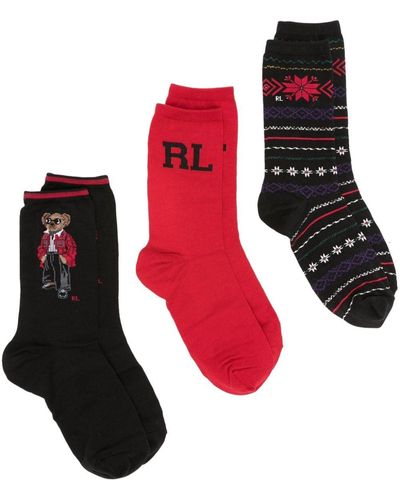 Polo Ralph Lauren Patterned-intarsia Socks (pack Of Three) - Red