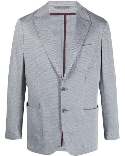 Canali Check-pattern Single-breasted Blazer - Blue