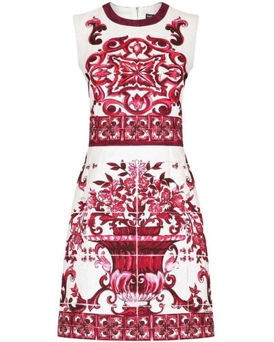 Dolce & Gabbana Robe imprimee en brocart - Rouge