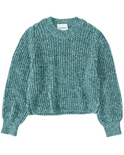 Closed Round-neck Speckle-knit Jumper - Blue