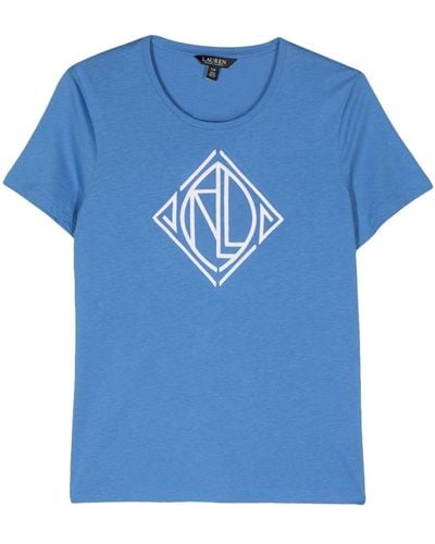 Lauren by Ralph Lauren T-shirt en coton mélangé à logo brodé - Bleu