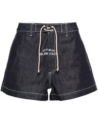 Gcds Embroidered-logo Denim Shorts - Black