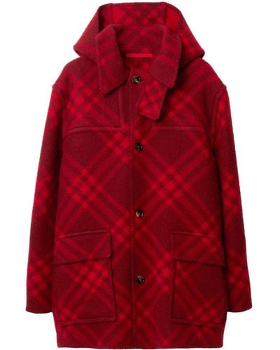Burberry Check-pattern Wool Blanket Cape - Red