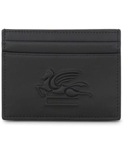 Etro Pegaso-motif Leather Cardholder - Black
