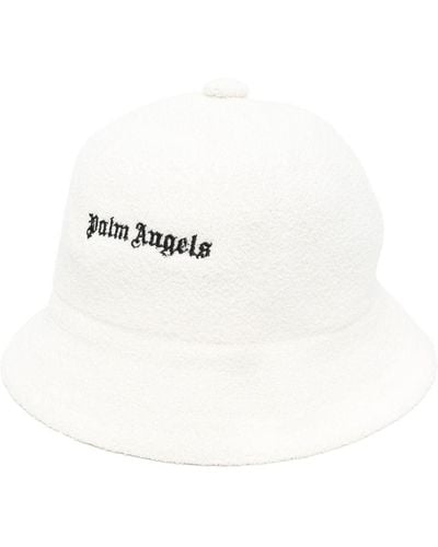 Palm Angels Logo-embroidered Bouclé Bucket Hat - White