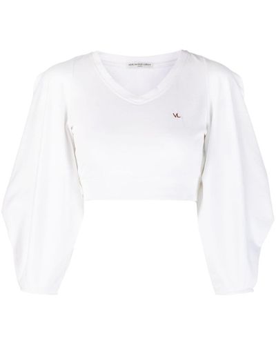 Veronique Leroy Draped-sleeve Cropped Jersey - White