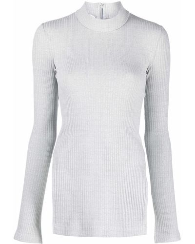 Helmut Lang Ribbed-knit Long-sleeve Top - Gray
