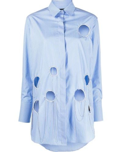 John Richmond Cut Out-detail Striped Shirt - Blue