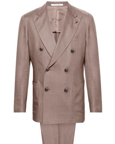 Tagliatore Double-Breasted Linen Suit - Purple