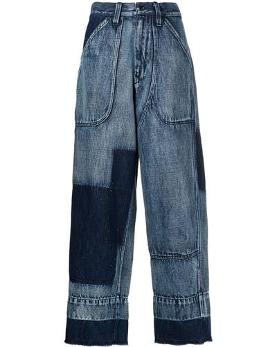 Y's Yohji Yamamoto Weite Jeans mit Patch-Detail - Blau