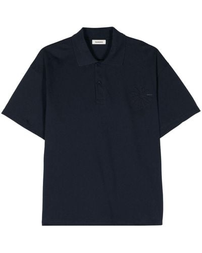 Sandro Floral-appliqué Cotton Polo Shirt - Blue