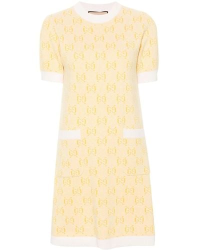 Gucci GG-jacquard Wool Dress - Yellow