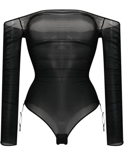 Maison Close Semi-sheer Draped Bodysuit - Black