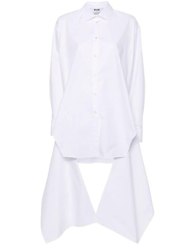 MSGM Knot-detail Cotton Shirt Dress - White