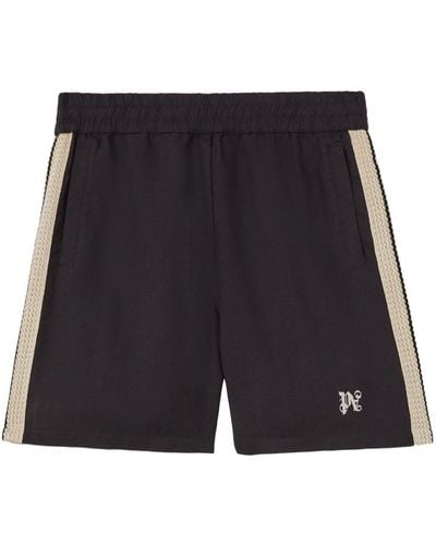Palm Angels Monogram-embroidered Striped Shorts - Black