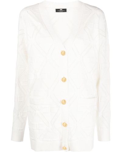 Elisabetta Franchi Logo-embossed Knitted Cardigan - White