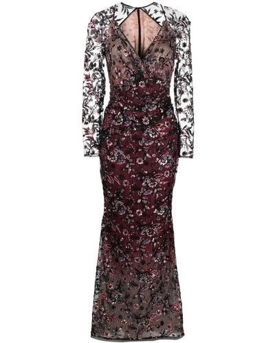 Talbot Runhof Floral-embroidered Maxi Dress