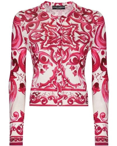 Dolce & Gabbana Cardigan en soie à imprimé Majolica - Rouge