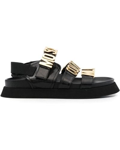 Moschino Logo-detail Leather Sandals - Black