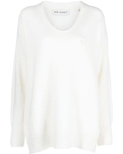Our Legacy V-neck Fine Knit Sweater - White