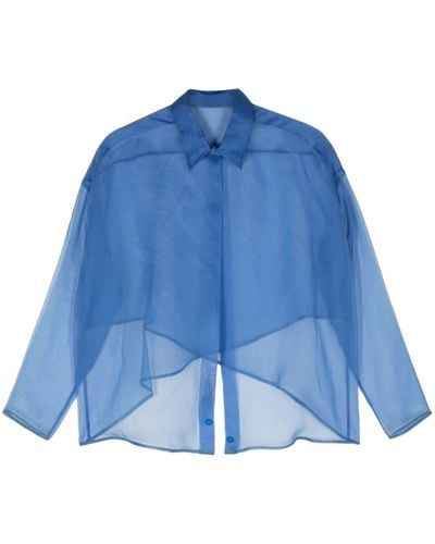 Giorgio Armani Camisa translúcida con abertura en el frente - Azul