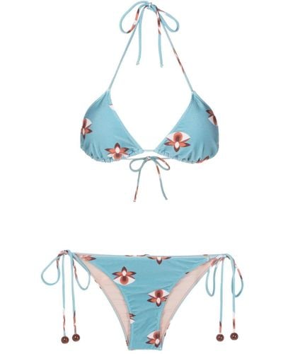 Adriana Degreas Orchid-print Side-tie Bikini - Blue