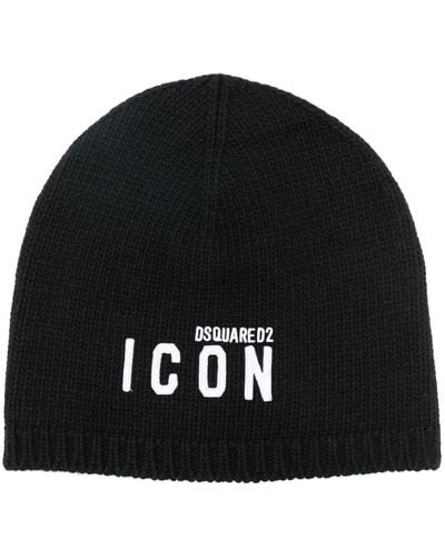 DSquared² Be Icon-embroidered ribbed beanie - Negro