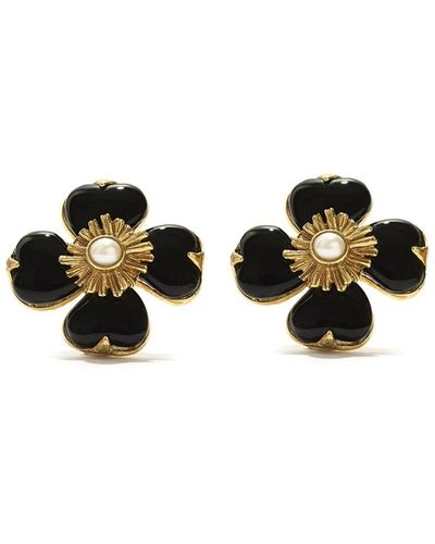 Goossens Flower-motif Clip-on Earrings - Black